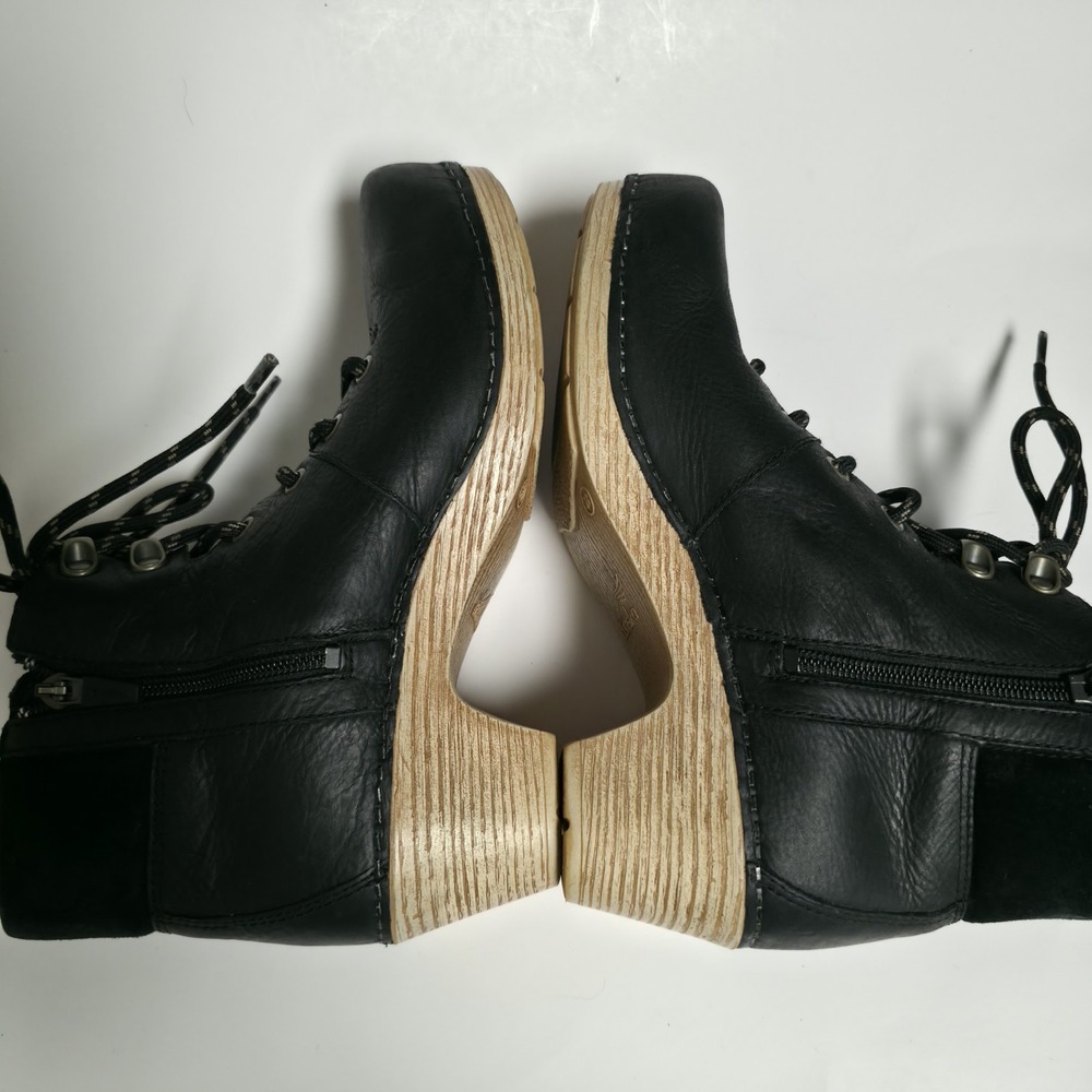 Dansko Mikayla Black Leather Lace Up Clog Ankle Boots Zipper Women Sz 38 US 8 - Picture 4 of 8